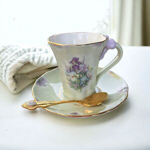 Brentwood "Iris Medley" Fine Bone China Cup & Saucer Set With Spoon 81895